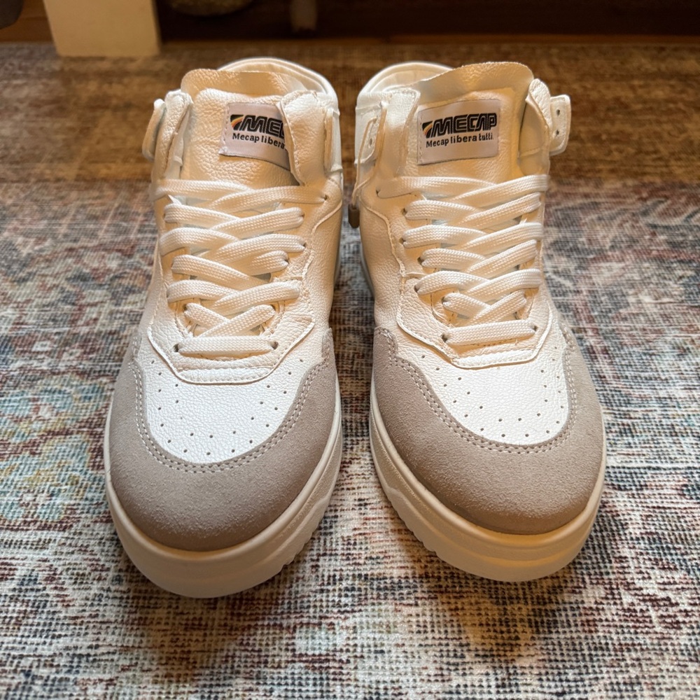Mecap Italian Leather & Suede High Top Sneakers White 39 New